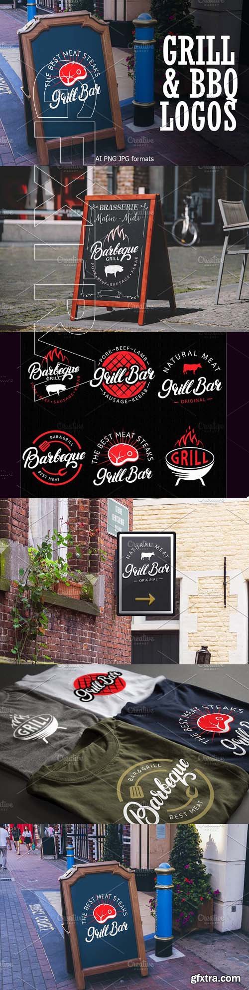 Creativemarket - Barbeque & Grill bar vector logo set