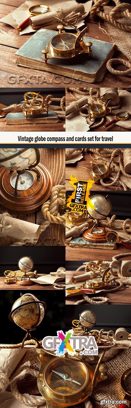 Vintage globe compass and cards set for travel