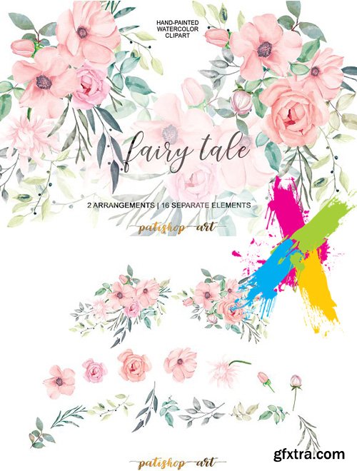 CreativeMarket - Blush Roses Watercolor Flowers Set 1719436