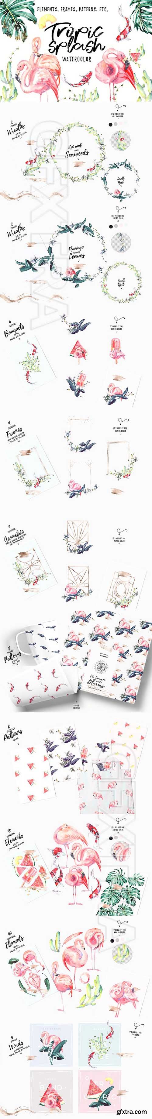 CreativeMarket - Tropical Splash Watercolor bundle 1738940