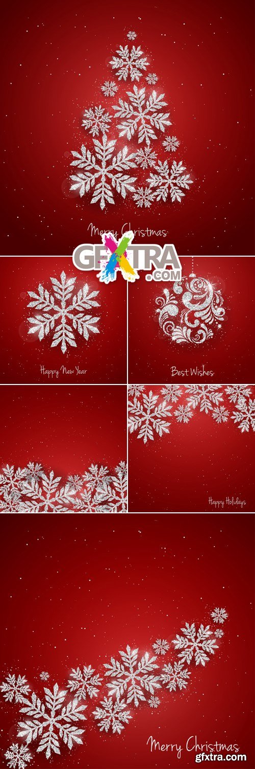 Sparkling Christmas Decorations on Red Background Vector