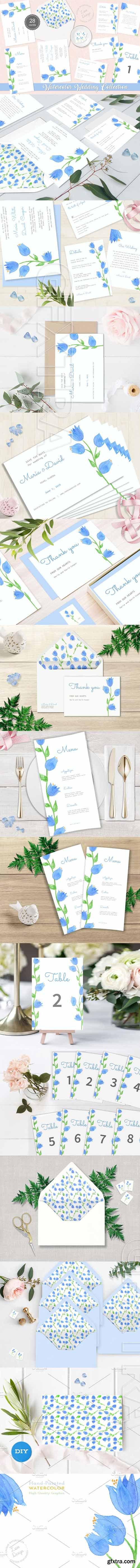 CreativeMarket - Bellflower Watercolor Wedding Suite 1745382