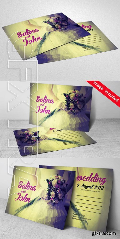 CreativeMarket - Vintage Wedding Postcard Template 1766296