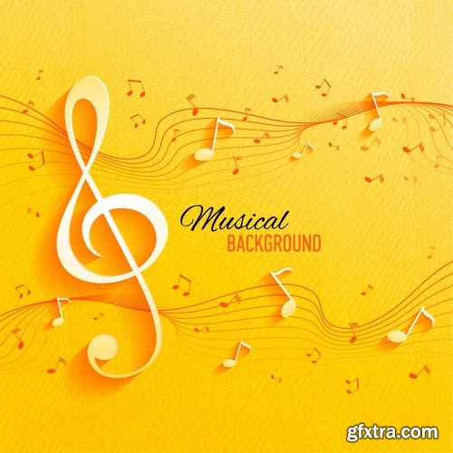 Different musical background is fleur banner banner treble clef music notes 25 EPS