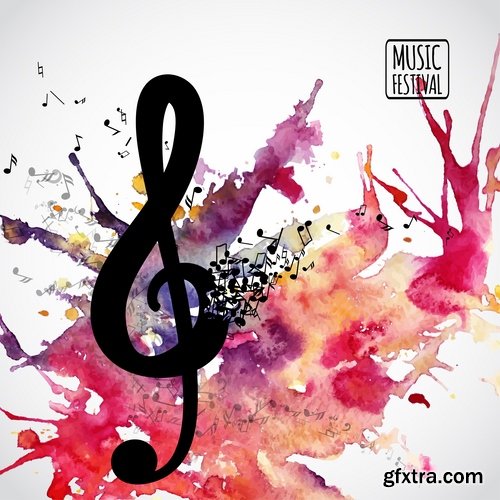 Different musical background is fleur banner banner treble clef music notes 25 EPS