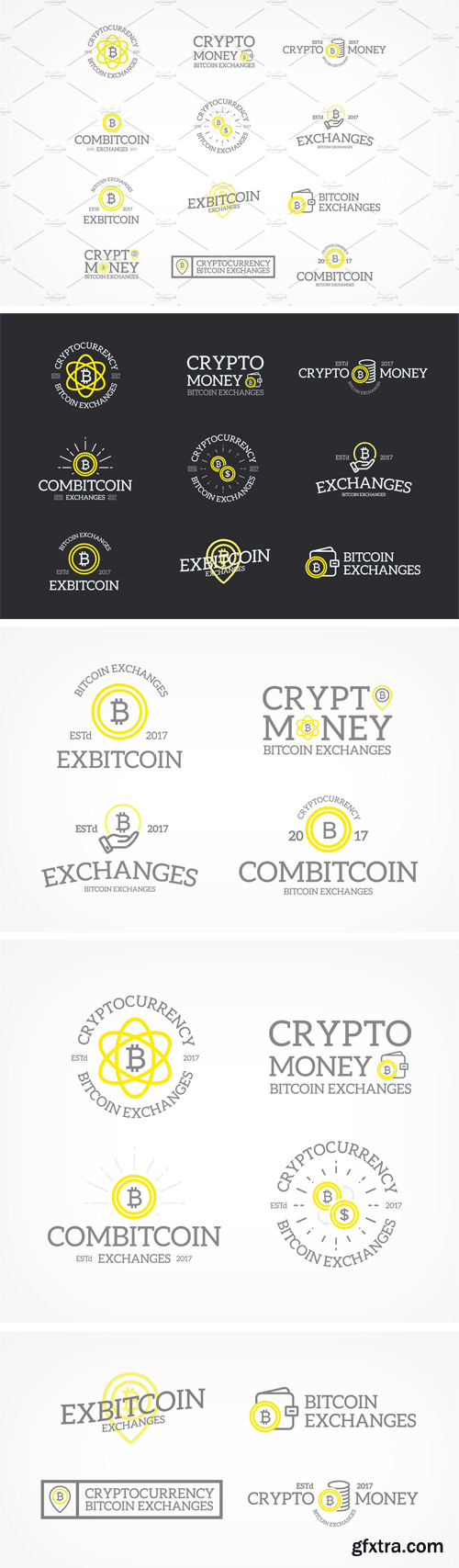 CM - Set of Retro Vintage Bitcoin and Cryptocurrency Logos 1740135