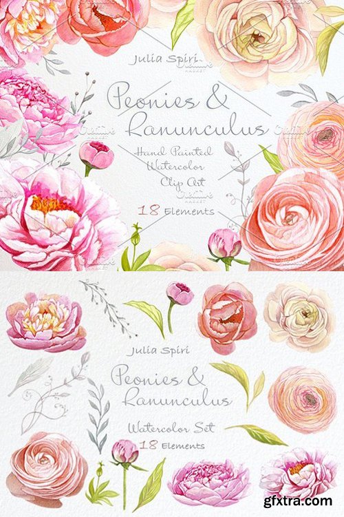 CM - Peonies & Ranunculus. Watercolor Set 780413