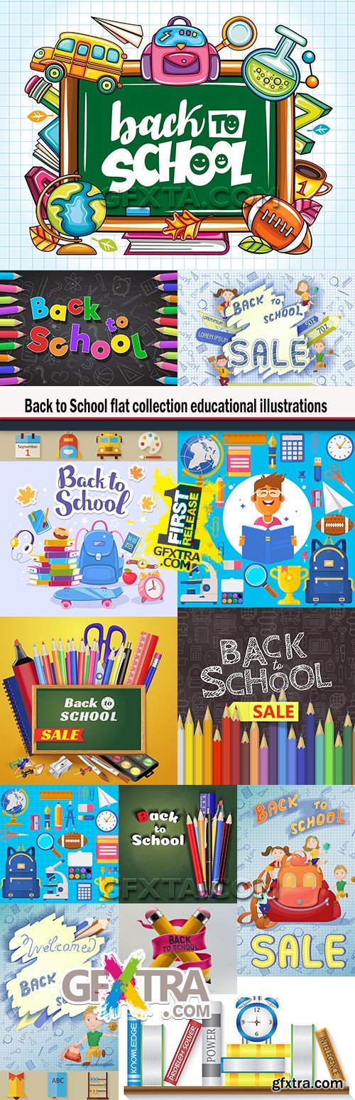 Back to School flat collection educational illustrations