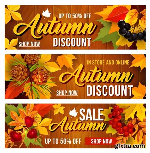 Autumn sale vector banner set of fall season discount price offer