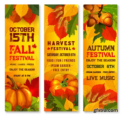 Autumn sale vector banner set of fall season discount price offer