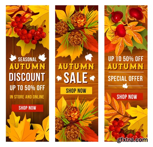 Autumn sale vector banner set of fall season discount price offer