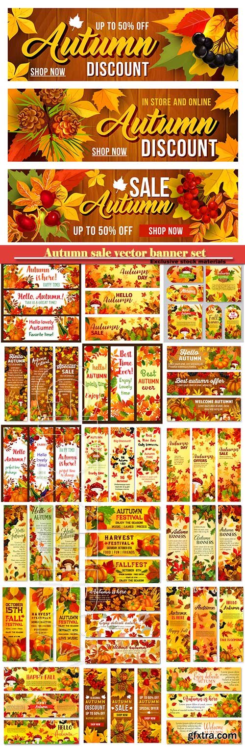 Autumn sale vector banner set of fall season discount price offer