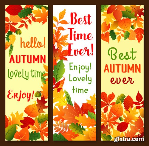 Autumn sale vector banner set of fall season discount price offer