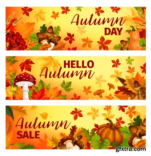 Autumn sale vector banner set of fall season discount price offer