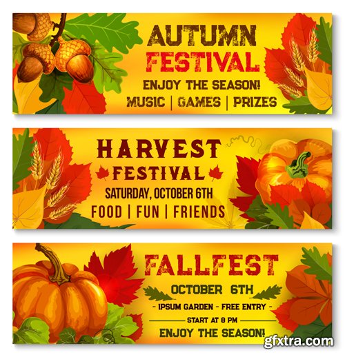 Autumn sale vector banner set of fall season discount price offer