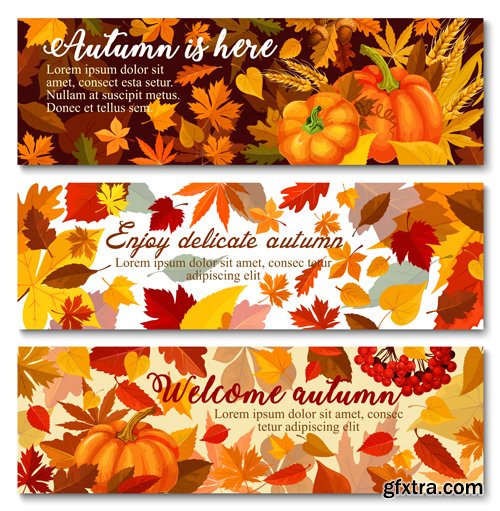 Autumn sale vector banner set of fall season discount price offer