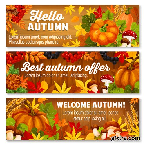 Autumn sale vector banner set of fall season discount price offer