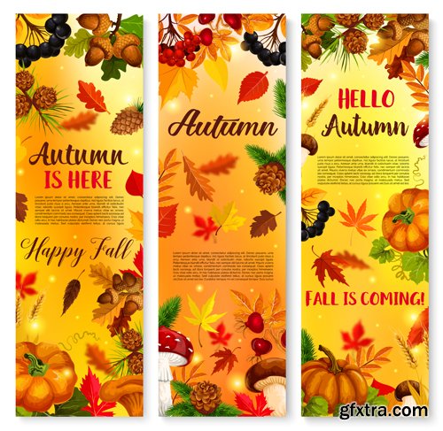 Autumn sale vector banner set of fall season discount price offer