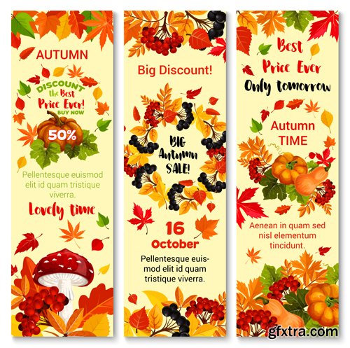 Autumn sale vector banner set of fall season discount price offer