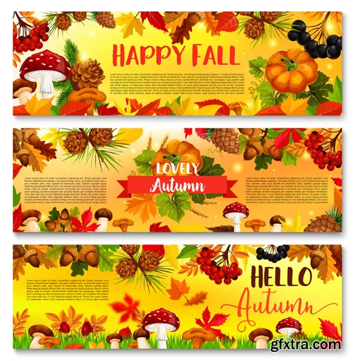 Autumn sale vector banner set of fall season discount price offer