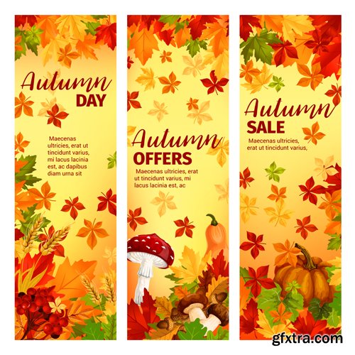 Autumn sale vector banner set of fall season discount price offer