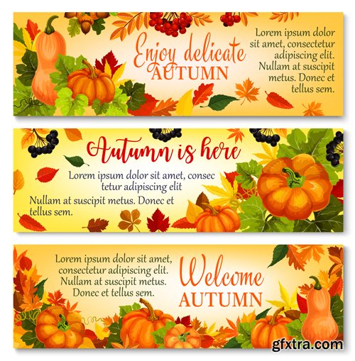 Autumn sale vector banner set of fall season discount price offer