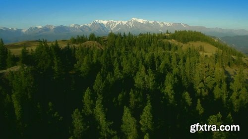 Aerial view flying over mounta