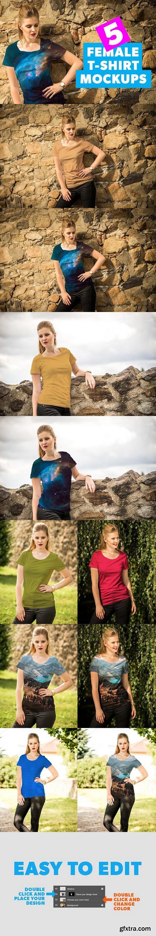 CM - 5 Female T-shirt Mockups 1729430