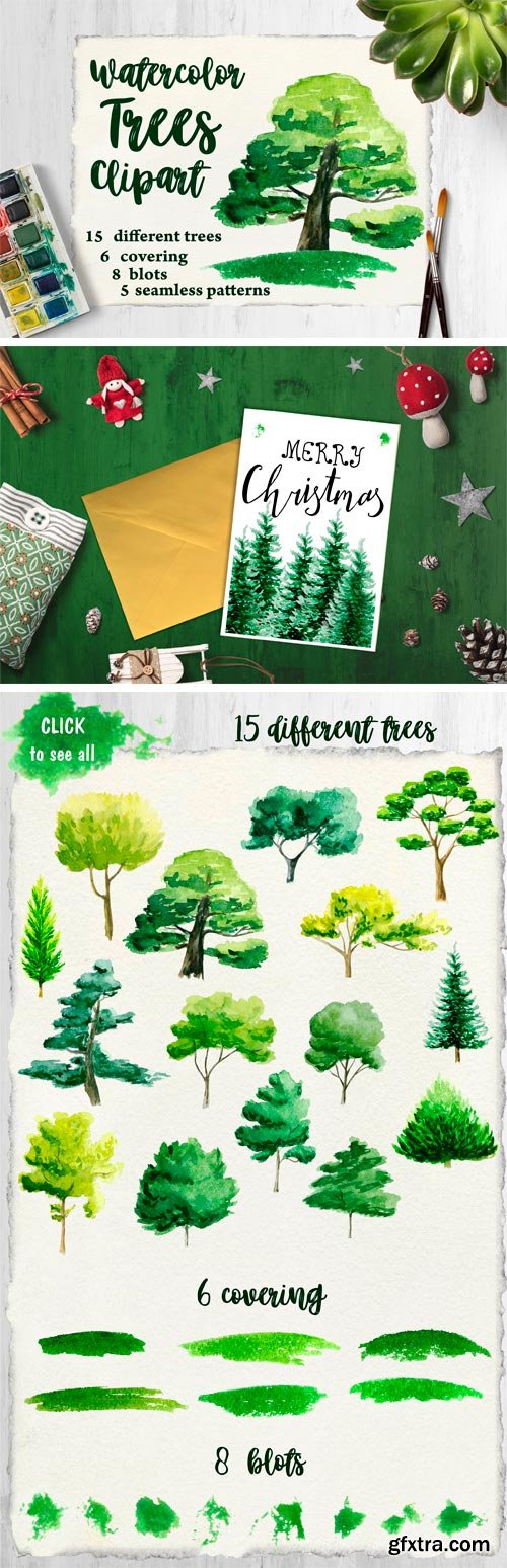 CM - Watercolor Trees Clipart 1740363