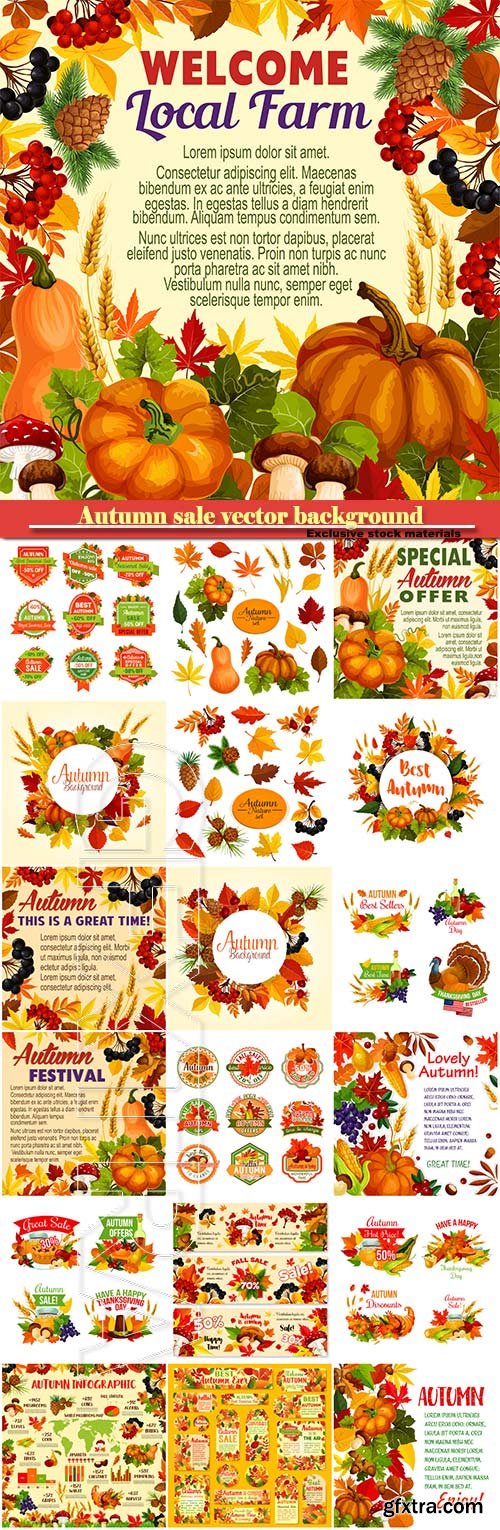 Autumn sale vector background, banner template for discount promotion design