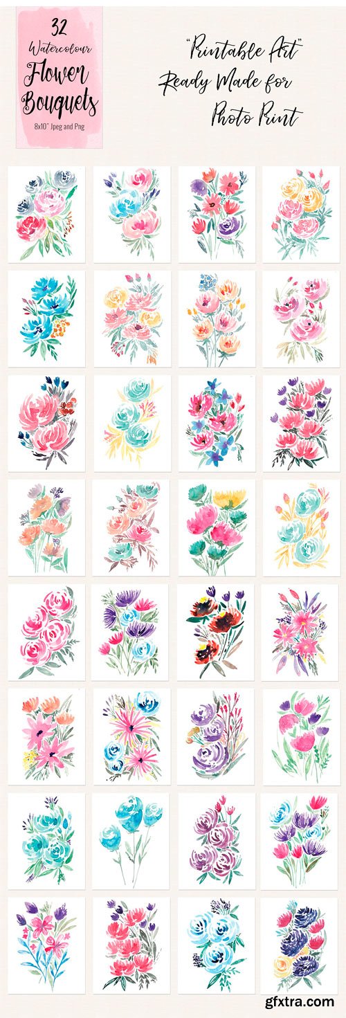 CM - 32 Watercolour Flower Bouquets 1741275