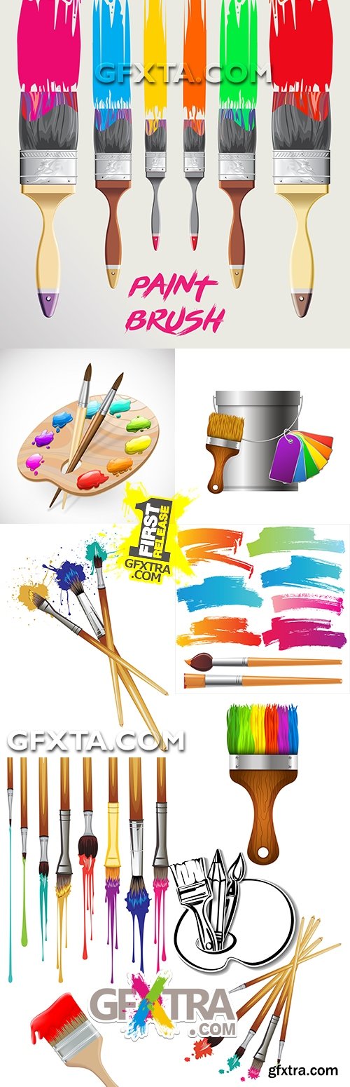 Palette of paint and brush set artist for drawing 10