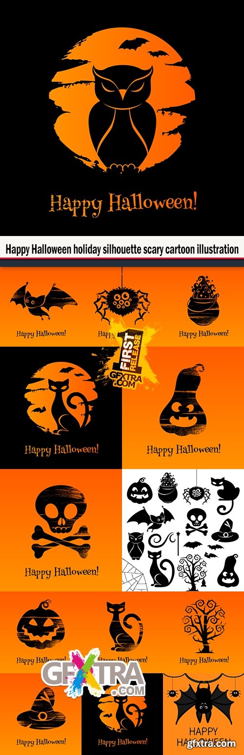 Happy Halloween holiday silhouette scary cartoon illustration