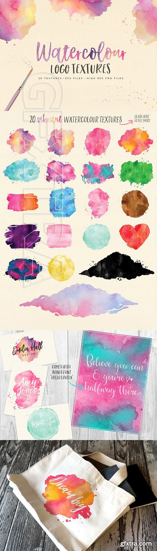 CreativeMarket - Watercolor Logo Textures + Font 1739272