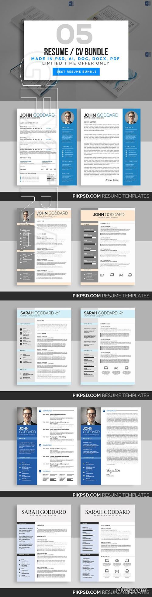 CreativeMarket - 5 Simple Resume Bundle 1789223