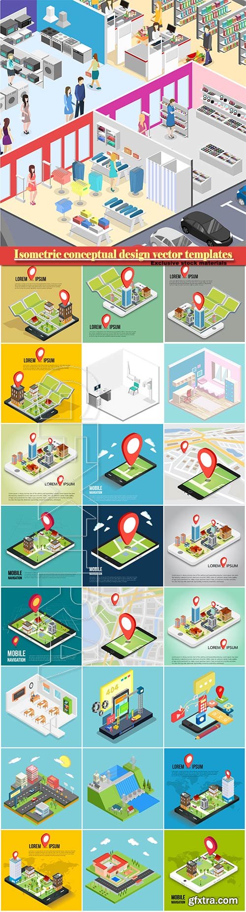 Isometric conceptual design vector templates