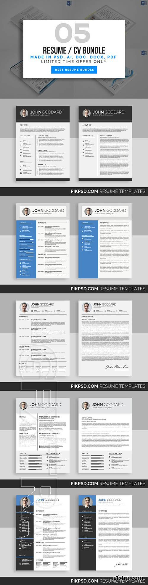 CreativeMarket - 5 Resume Cv Bundle 1788931