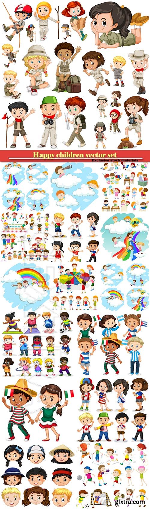 Happy children vector set