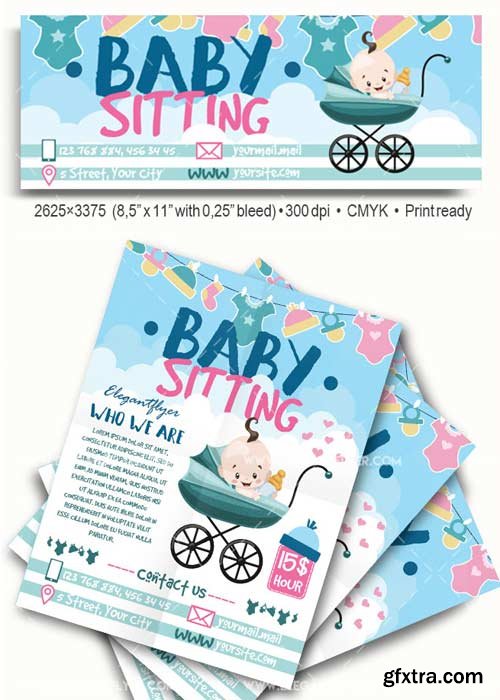 Babysitting Flyer Template V59 Flyer PSD Template + Facebook Cover