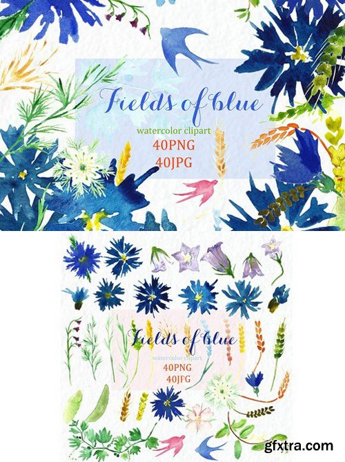 CM - Fields of blue Watercolor clipart 319826