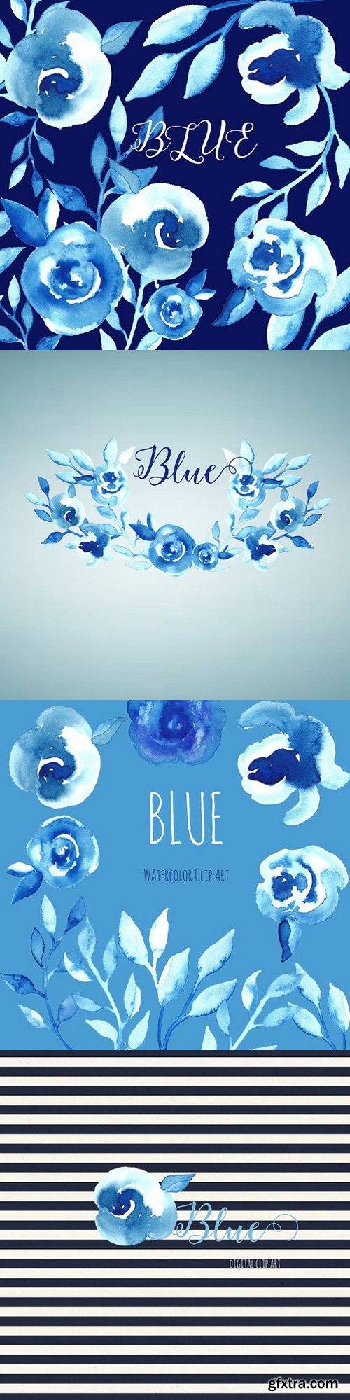 CM - Bleu flowers Watercolor clip art 266752