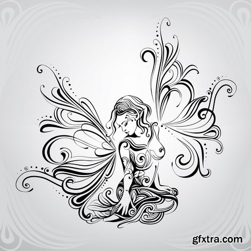 abstract vector image girl with animal-drawn tattoo 25 EPS