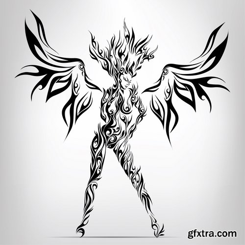 abstract vector image girl with animal-drawn tattoo 25 EPS