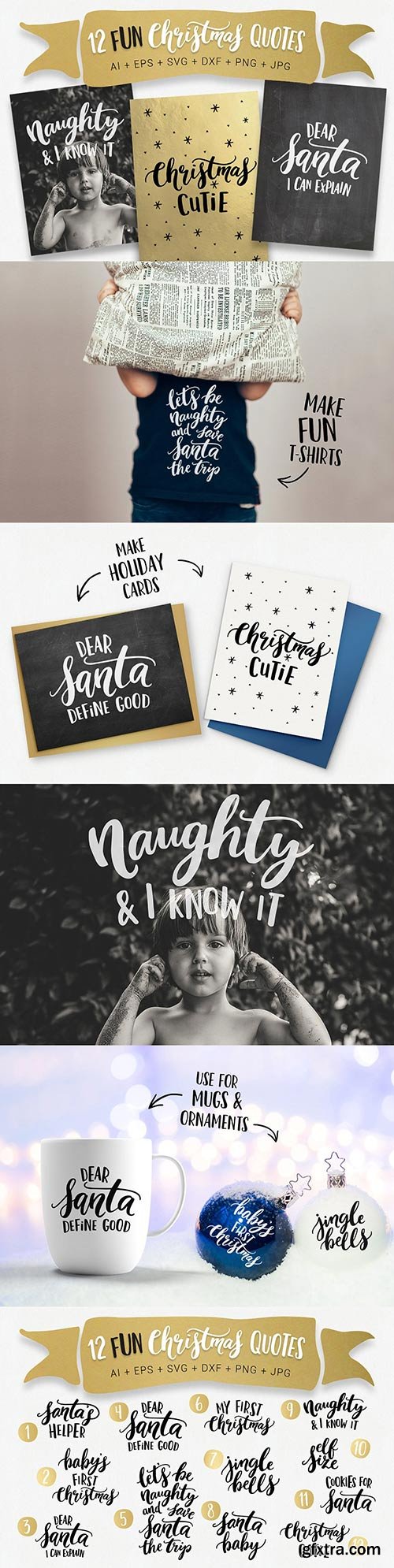 CM - 12 fun Christmas quotes, svg, vector 1047224