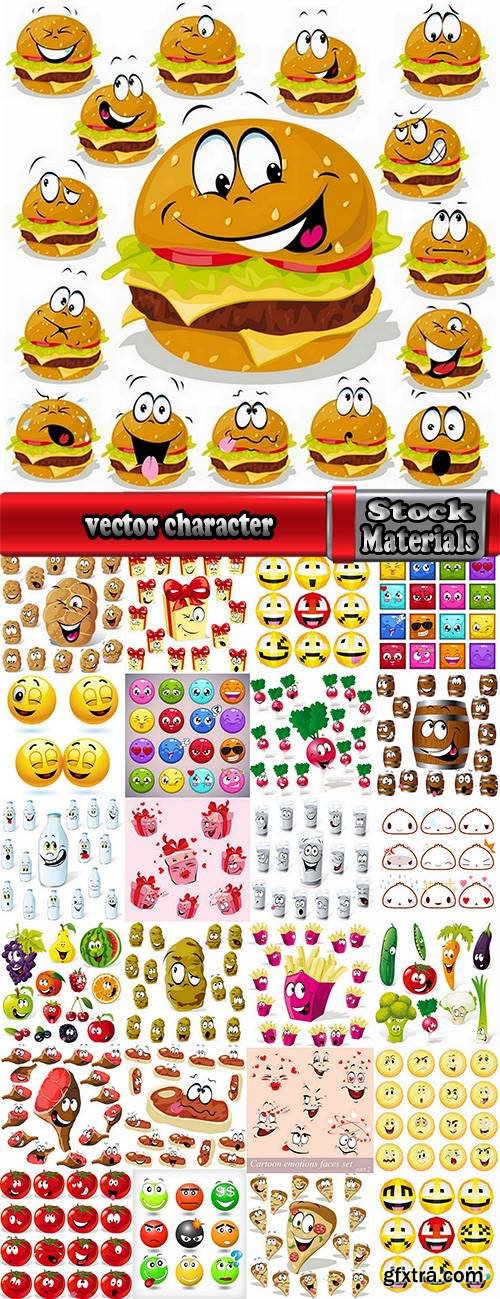 vector character picture funny smileys vegetable fruit icon 25 EPS