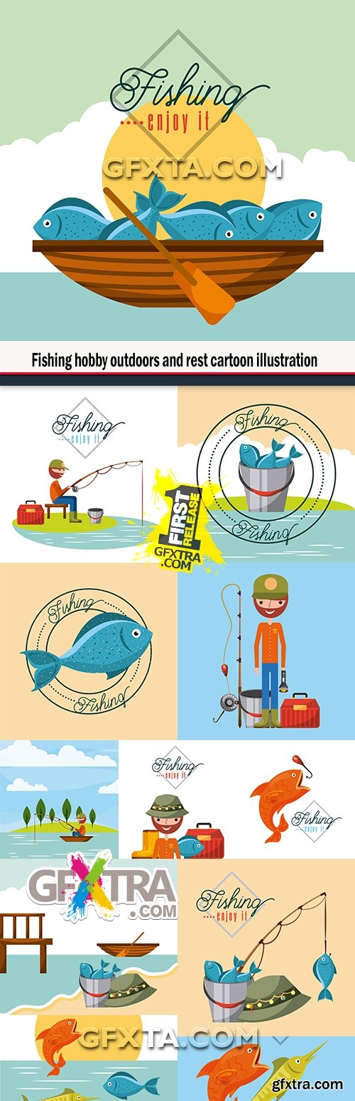 Fishing hobby outdoors and rest cartoon illustration