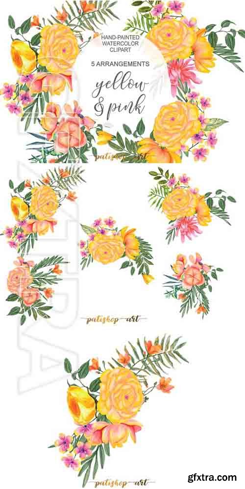 CreativeMarket - Yellow & Pink Bouquets Clip Art 1737278