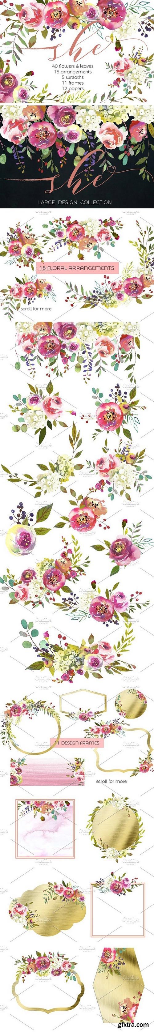 CM - Peach Peonies Watercolor Flowers Set 1153922