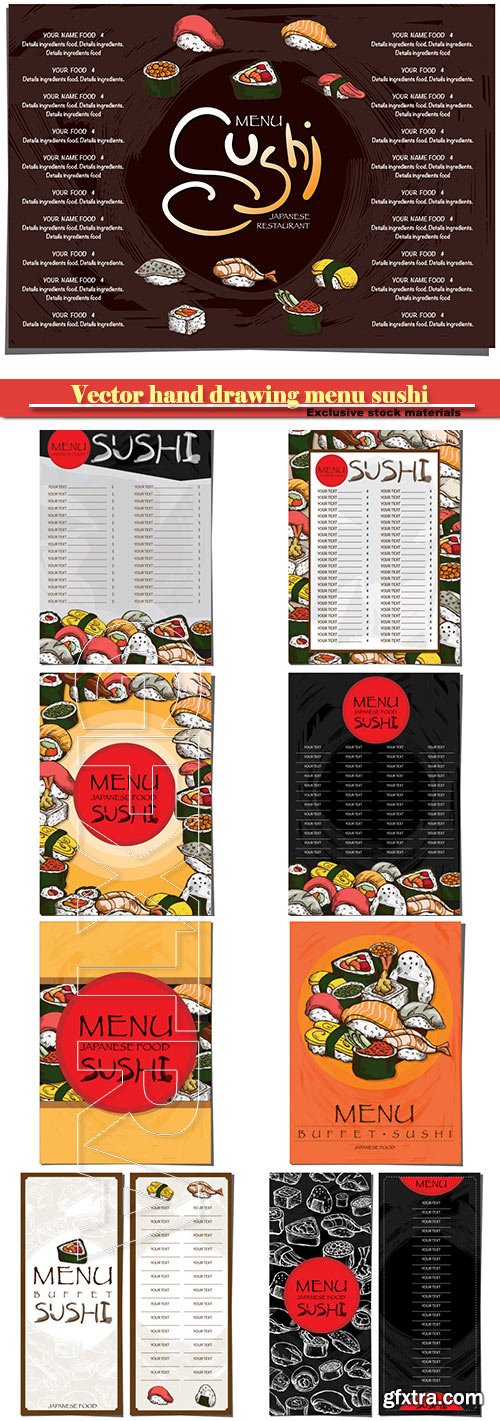 Vector hand drawing menu sushi