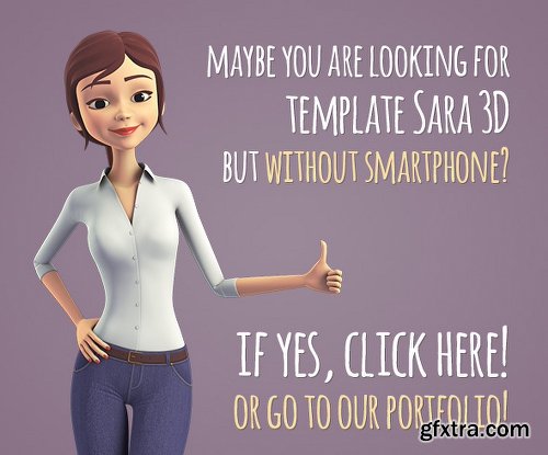 Videohive Sara 3D Character with Smartphone - Female Presenter for Mobile App 15887749